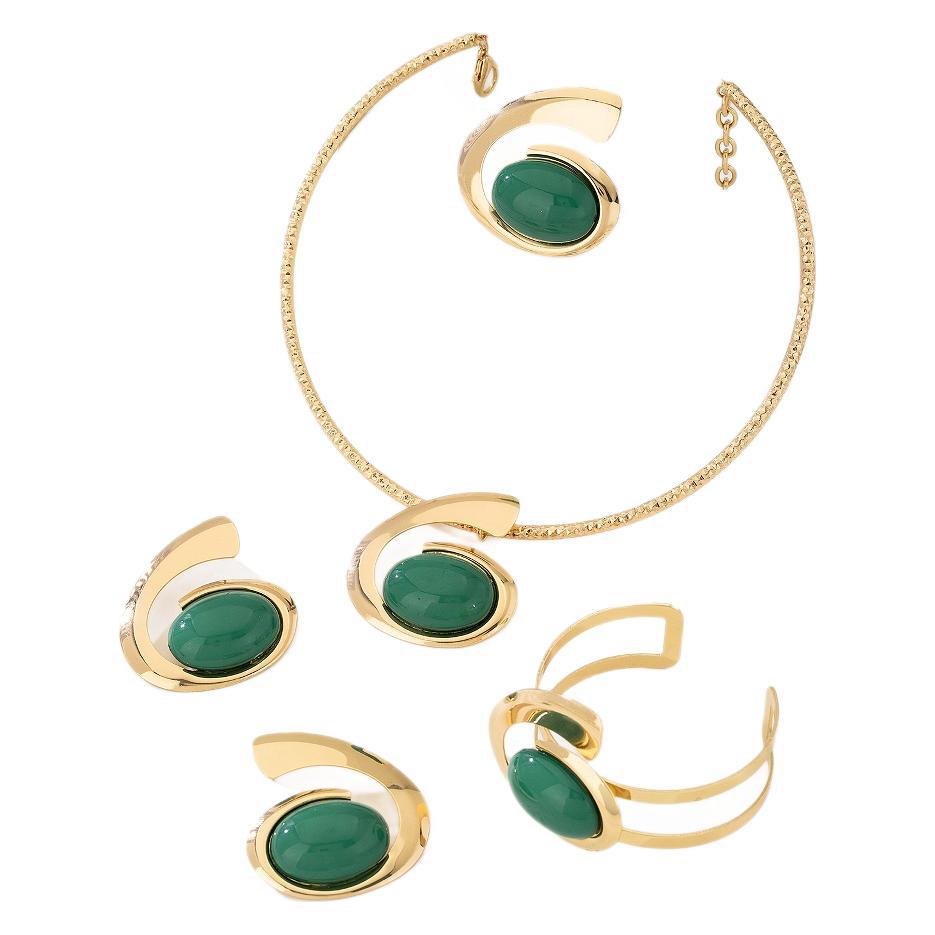 Спиральный преувеличенный комплект из ожерелья, сережек, браслета и кольца