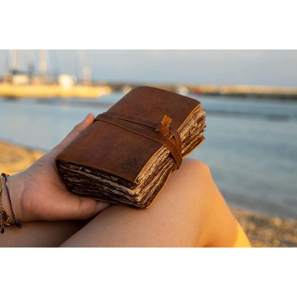 Leather Journal Vintage Leather Bound Journal Handmade Antique Deckle Edge Paper Leather Sketchbook Book