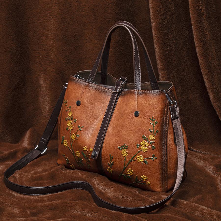 Ретро досуг новый тисненый большой емкости одно плечо кроссбоди подарок для свекрови цветочный узор плутониевый материал