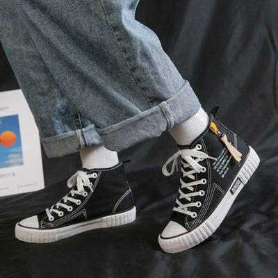 Высокие парусиновые кеды женские бархатные корейская версия универсальные 2025 зима теплые две хлопковые туфли ветер Хёны студенческие плоская подошва