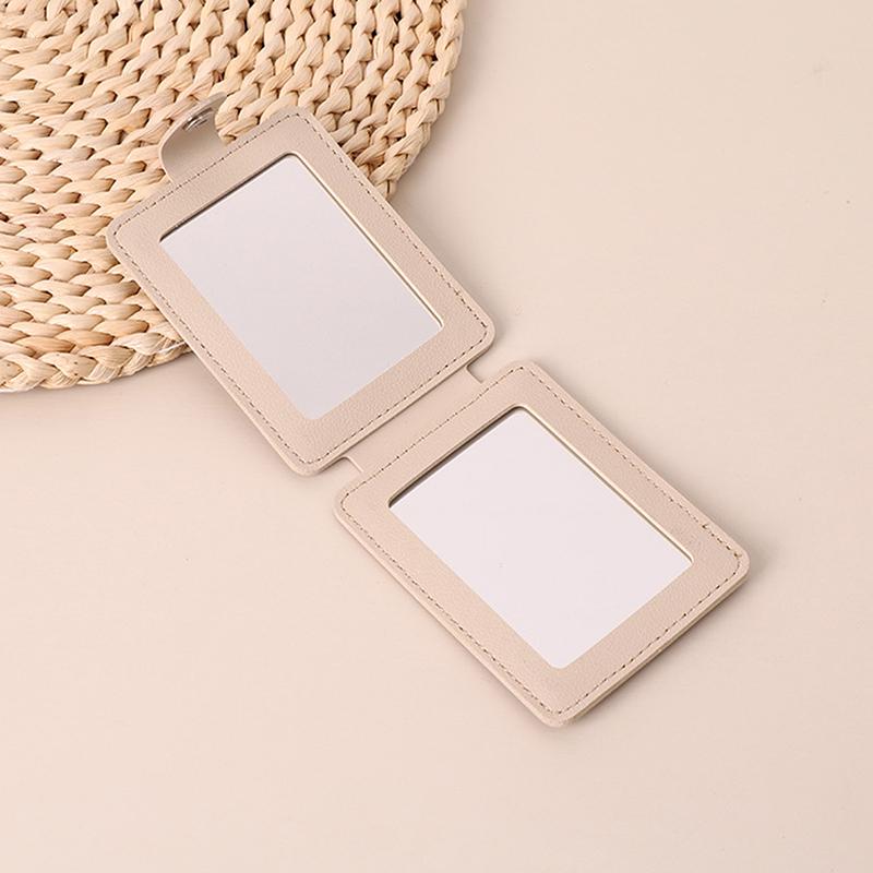 2-стороннее зеркало для макияжа, однотонное, из искусственной кожи, простое, портативное, складное, для студентов, компактное, симпатичное, карманное зеркало