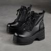 Fashion GKTINOO 7cm Woman Cow Genuine Leather Autumn Ankle Boots Spring Booties Ethnic Rero Moccasins Platform Wedge Chunky Heels Shoes