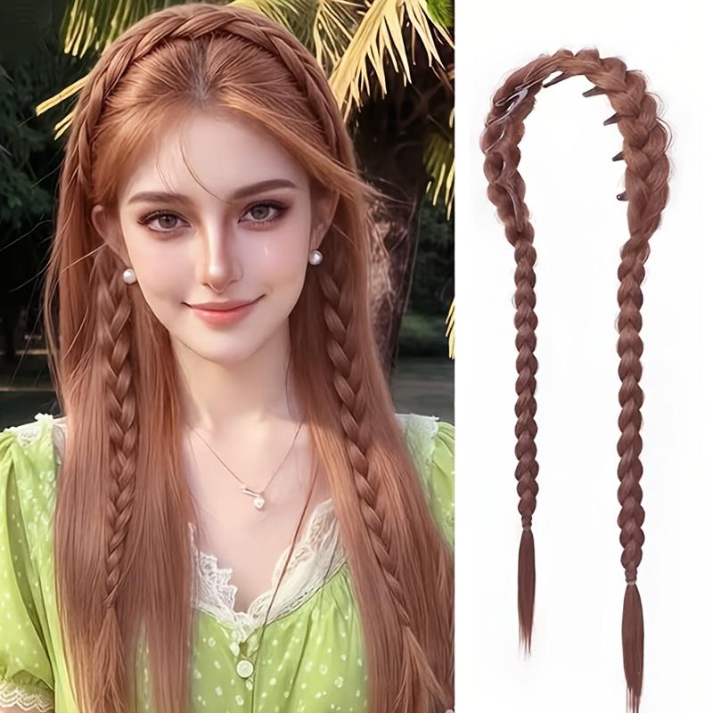 3pcs Fluffy Braided Headband Wig, Synthetic Braided Hair Extension Headpiece for Women, Wearable Braid Hair Accessory, Voluminous Hairband