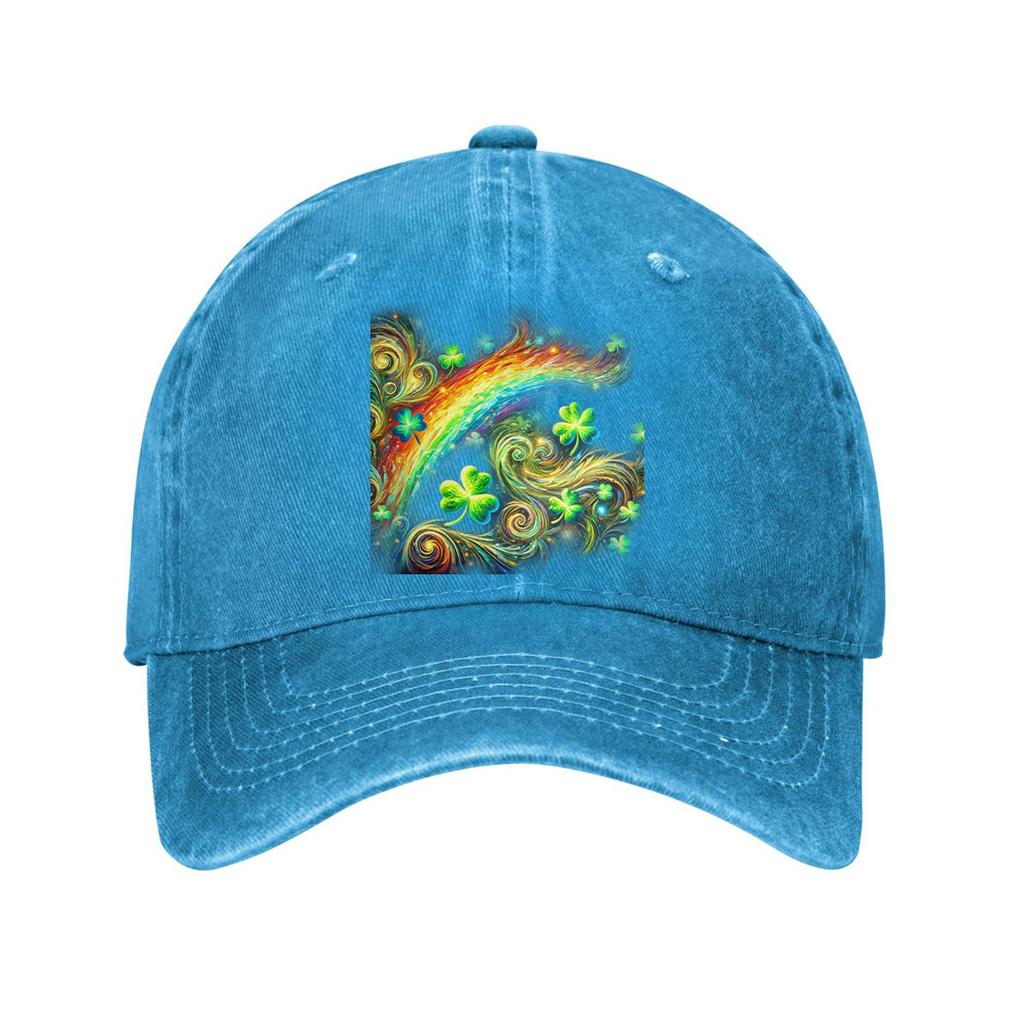 St Patricks Day Rainbow Clover Print Cotton Baseball Cap Adjustable Curved Brim Casual Dad Hat Unisex