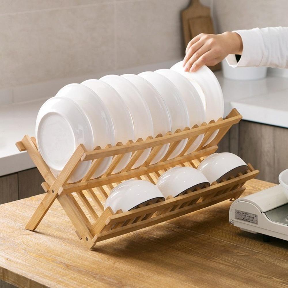 Retro Folding Dish Rack Natural Drying Holder Easy Clean Dish Drying Rack Restaurant