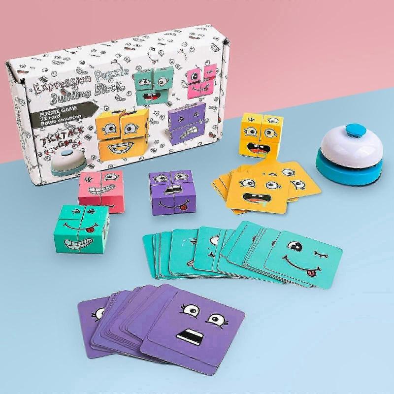 16 Магических кубиков-трансформеров с деревянными лицами, Игры-головоломки, Игра с эмодзи, Игра на сопоставление с коробкой, 3D-головоломка Магический кубик-трансформер