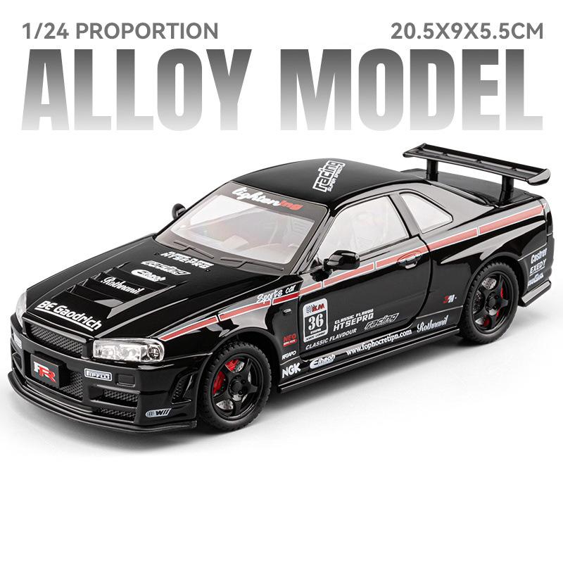 1:Масштаб 24 GTR-S15 GTR-R34 Спортивный Автомобиль Модель Игрушка Колесо Рулевое Управление Двери Открываются Высокая Симуляция Модели Транспортных Средств Коллекционный Предмет