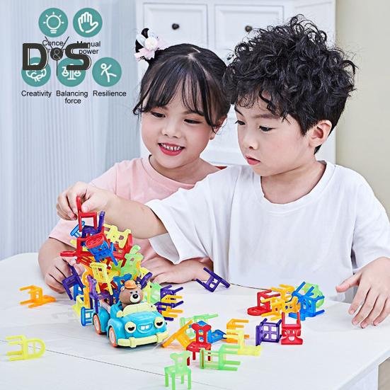 Складной стул с набором транспортных средств для детей. Взаимодействие родителей и детей. Строительные блоки. Обучающая игрушка для пространственного мышления и тренировки равновесия.