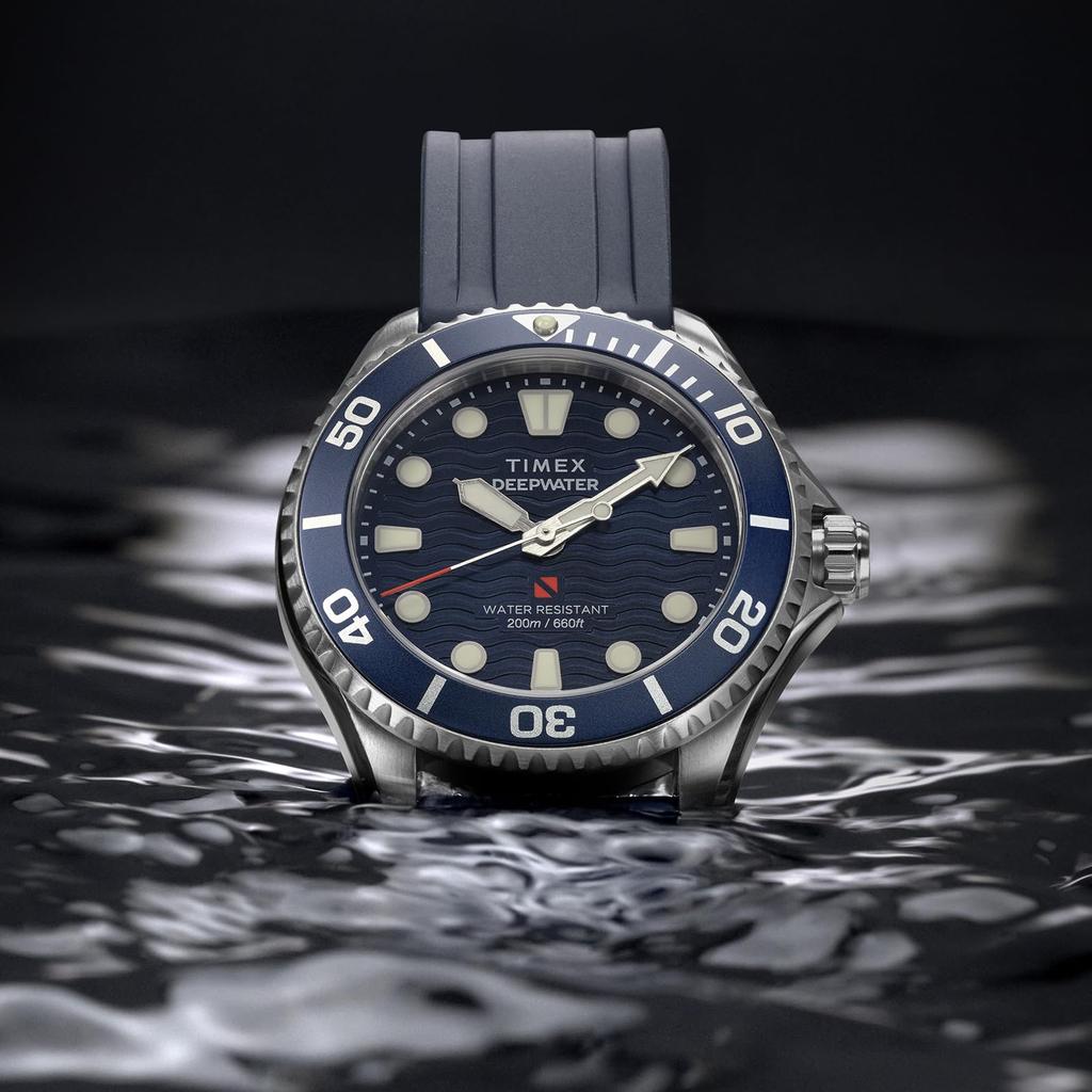 TIMEX Мужские часы Deepwater Meredian 200 Quartz 20 ATM Водонепроницаемые Сапфирово-синие TW2Y40300, Прочные, Стекло, Циферблат, [Оригинал]