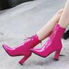 Fashion Women's Ankle Boots Lace-up Black Pink White Short Boot Female Elegant High Heels Autumn Winter Party Dance Shoes Large Size 48