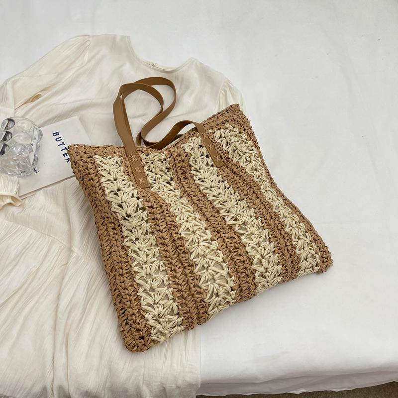 Соломенная сумка большой емкости, женская сумка для подмышек, полосатая сумка-тоут