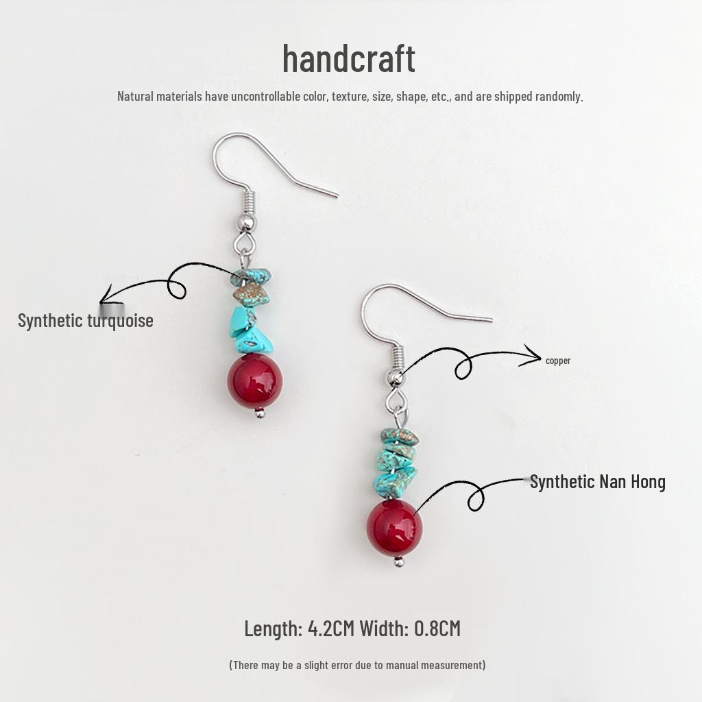 Chinese-Style Artistic Irregular Turquoise Tassel Earrings - Ethnic Ear Hooks for Women