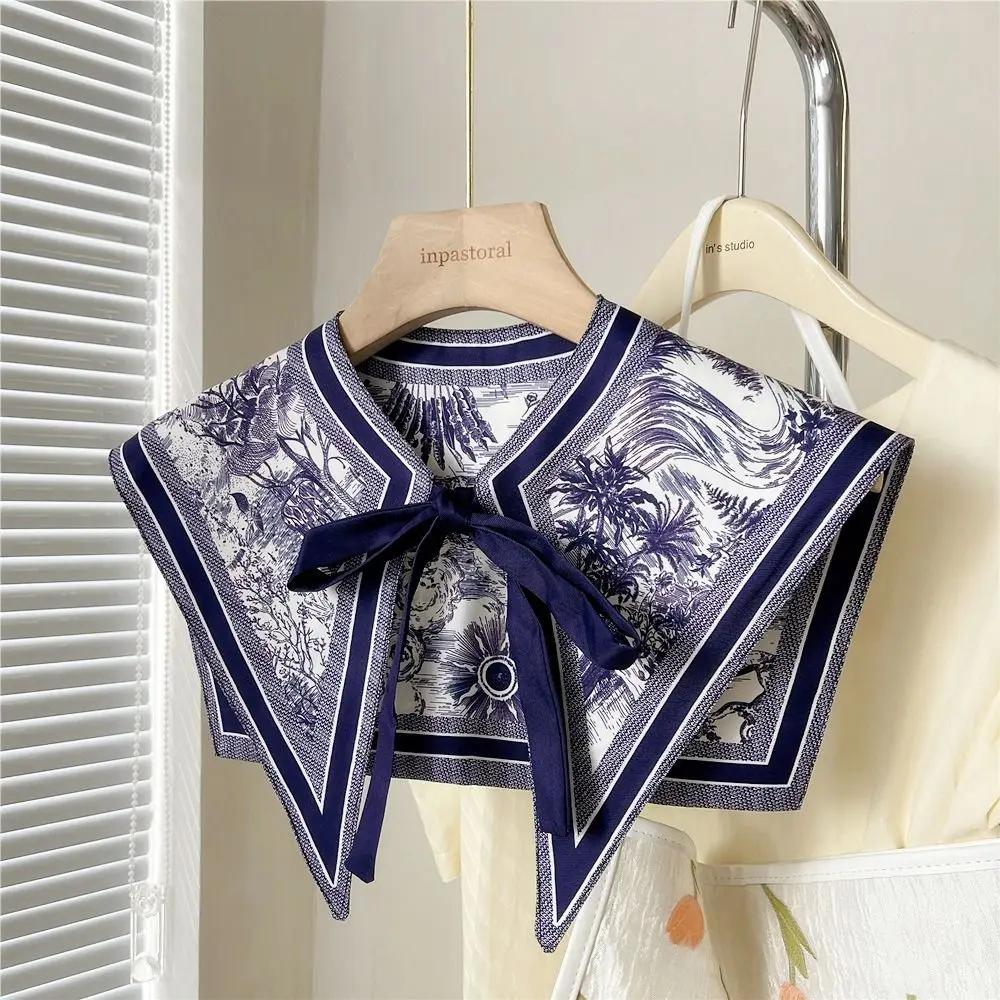 Women Shirt Detachable Fake Collar Ladies Floral Pattern False Fake Collar Vintage Half Shirt Necklace Shawl Shoulder Wraps