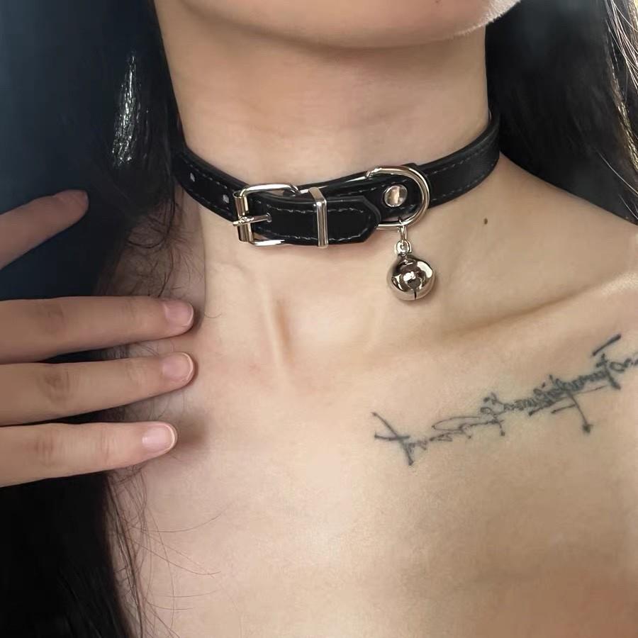 Chic Spicy Girl Leather Bell Choker Necklace – Unique Minority Design