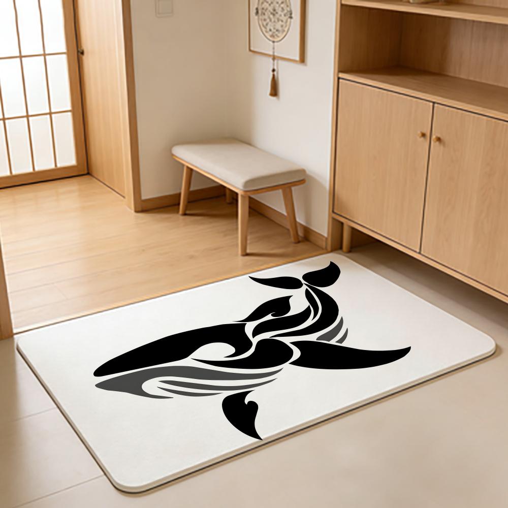 Cartoon Style W-Whale Simple Logo Floor Mat Absorbent Floor Mat Non-Slip Entrance Rug for Bathrooms Restrooms and Toilets