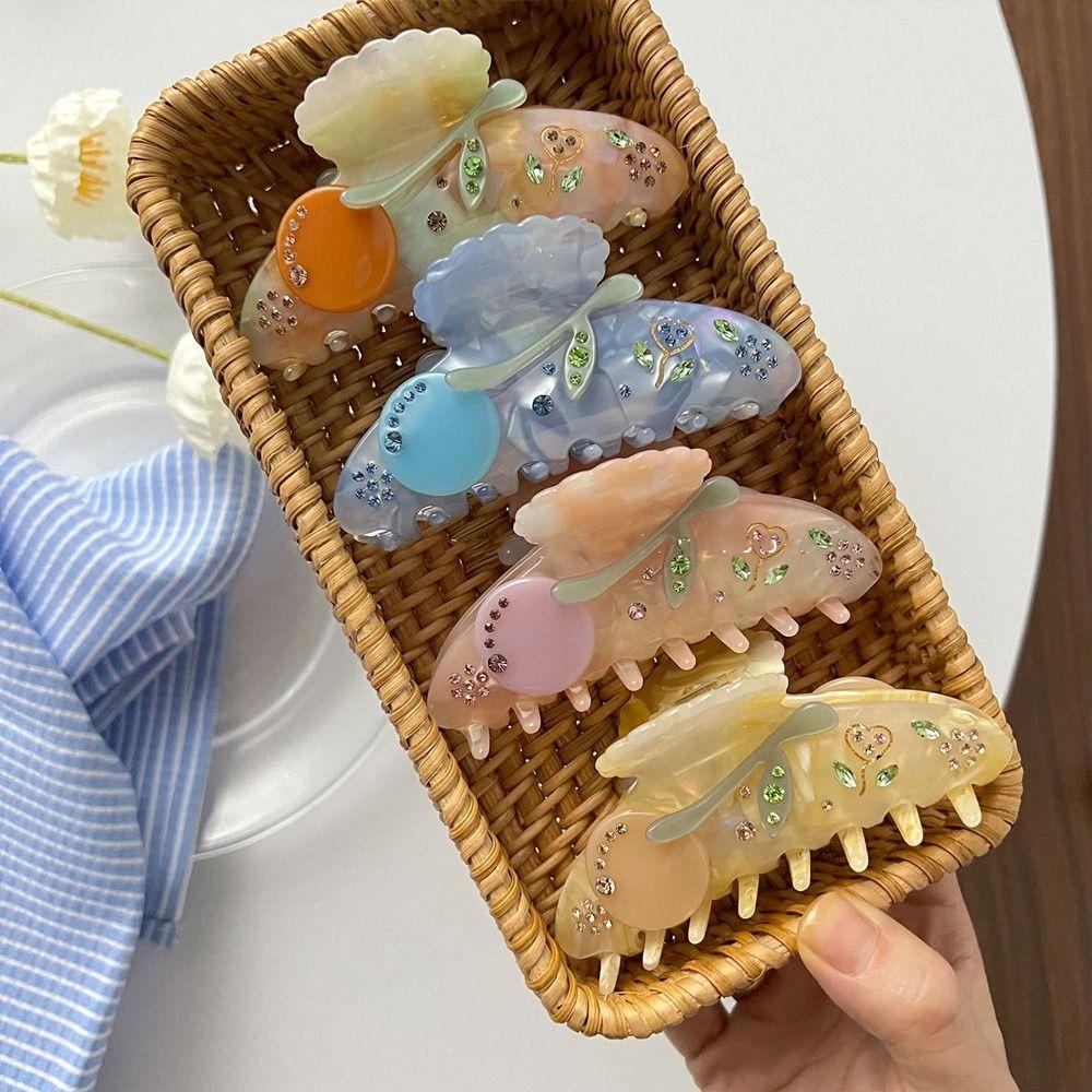 Acetate Flower Hair Claw Cherry Shark Clip Cute Rhinestone Hair Clip Daily