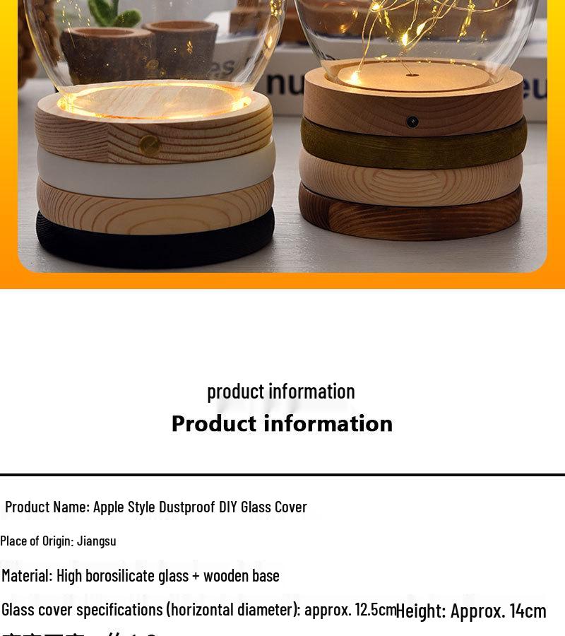 Купол из стекла с изображением вареных яблок и цветов, украшенный глиняной поделкой, для украшения рождественского стола.