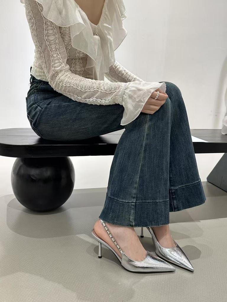 Розовые туфли-лодочки на высоком каблуке со стразами, женские серебристые темпераментные босоножки с закрытым носком и тонким каблуком