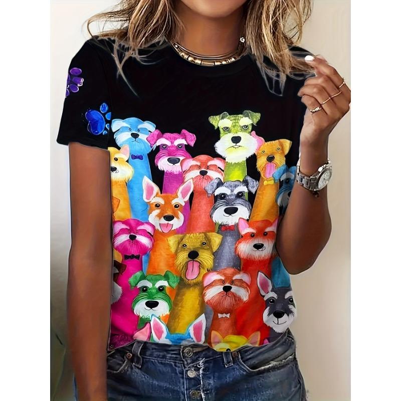 2024 Summer New Women's 3D Digital Printed T-shirt Creative Animal Pattern Round Neck Casual Short Sleeve Loose