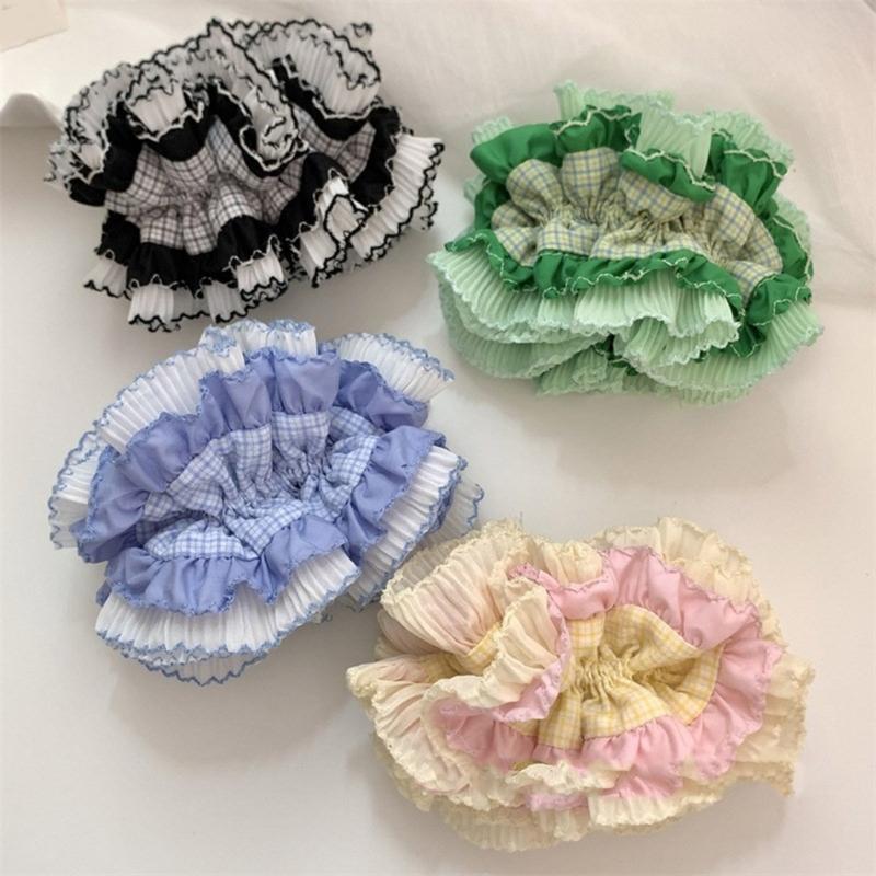 Aesthetic Scrunchies Elastic Multilayer Lace Hair Rope Wedding Party Beach Headwear Big Buns Hair Elastic Check Hairtie