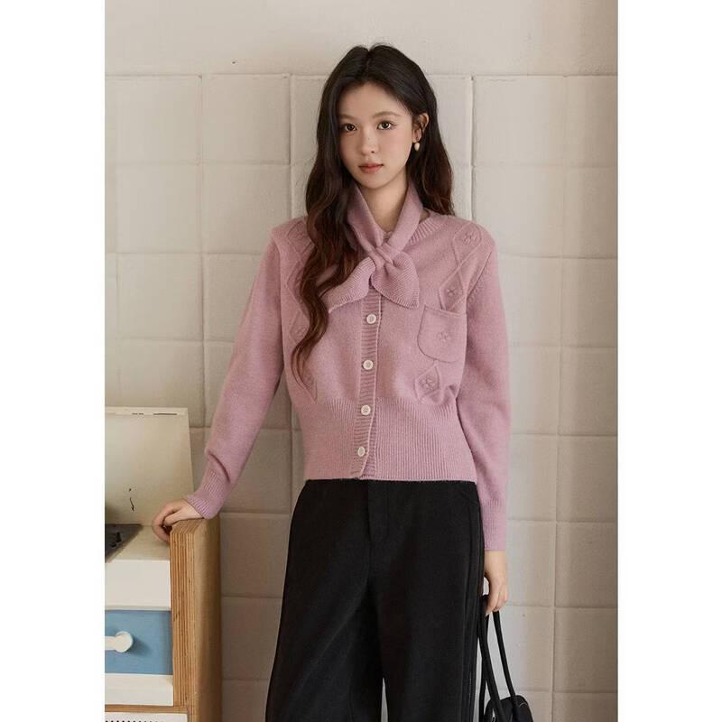 Women's Taro Purple Detachable Scarf Collar Knit Sweater