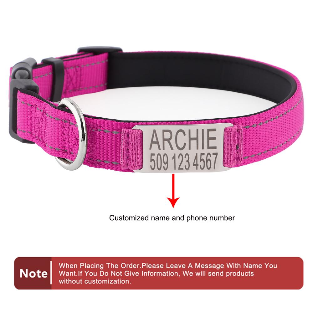 Personalized Dog Collars - Custom Engraved ID Tags with Reflective Material For Small Medium or Large Size Dogs with Name Plate