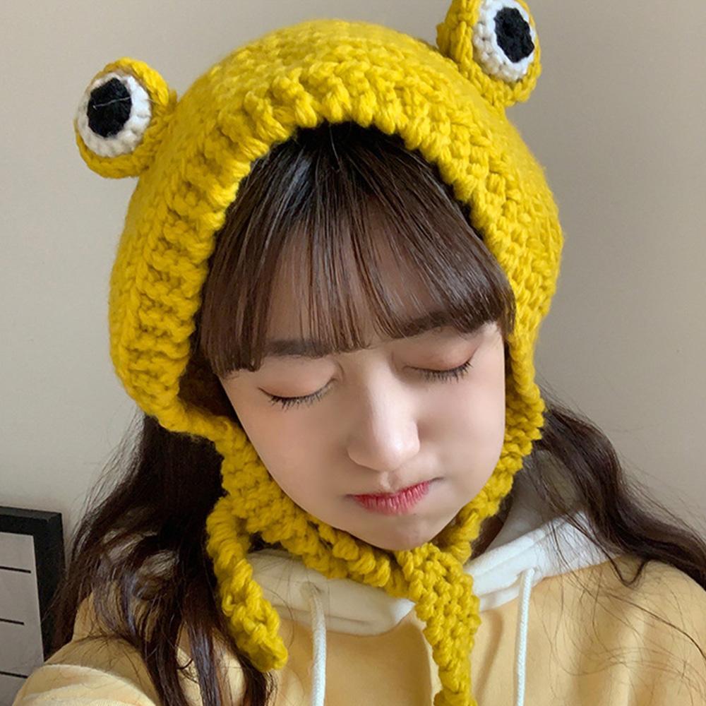 Warmer Women Winter Knitted Crochet Big Eye Frog Knitted Caps Ear Protective Frog Hat Beanie Hats