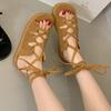 Fashion Women's Fashion Sandals Summer New Round Toe Open Toe Front Lace-Up Soft Sole Non-Slip Wear-Resistant Flats