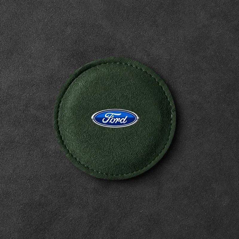 Car Cup Holder Pad Leather Badge Slot Non-slip Coaster Mat Car Styling for Ford Mustang Mk7 Focus 2 3 Mondeo Mk3 F150 Fusion