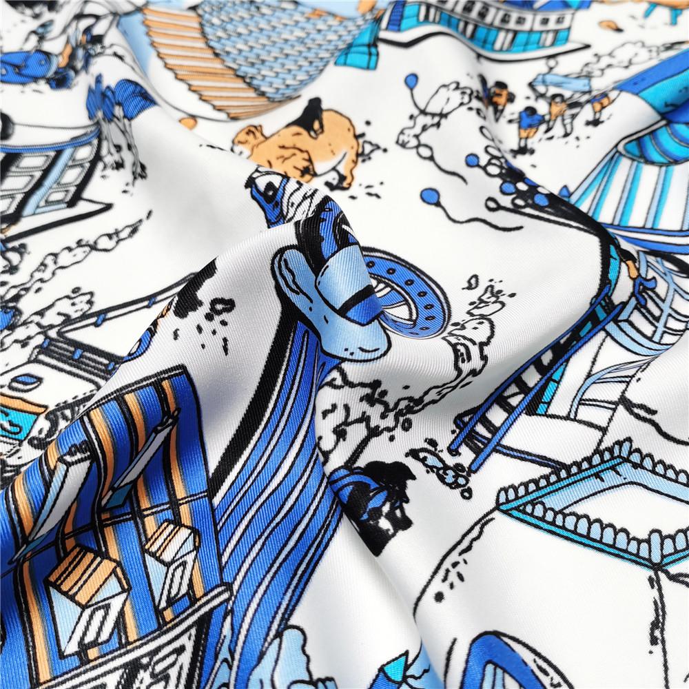 POBING Manual Hand Rolled Twill Silk Scarf Women Indian Feather Square Scarves Echarpes Foulards Femme Wrap Bandana Hijab 90CM