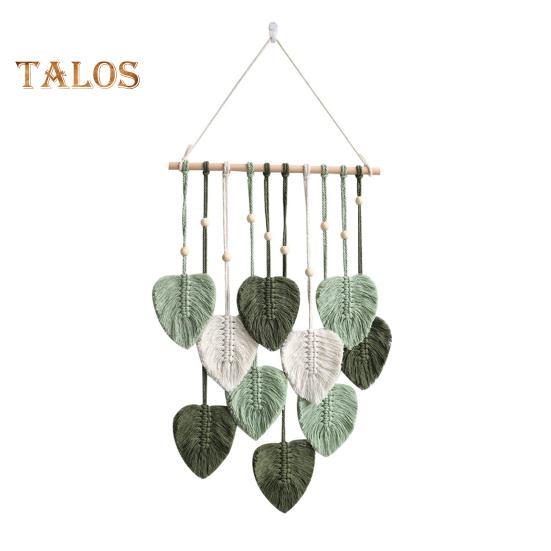Boho Wall Decor Large Macrame Handmade Yarn Woven Wall Art Leaf Tapestry Wall Hanging With Faux Feathers For Home Decor