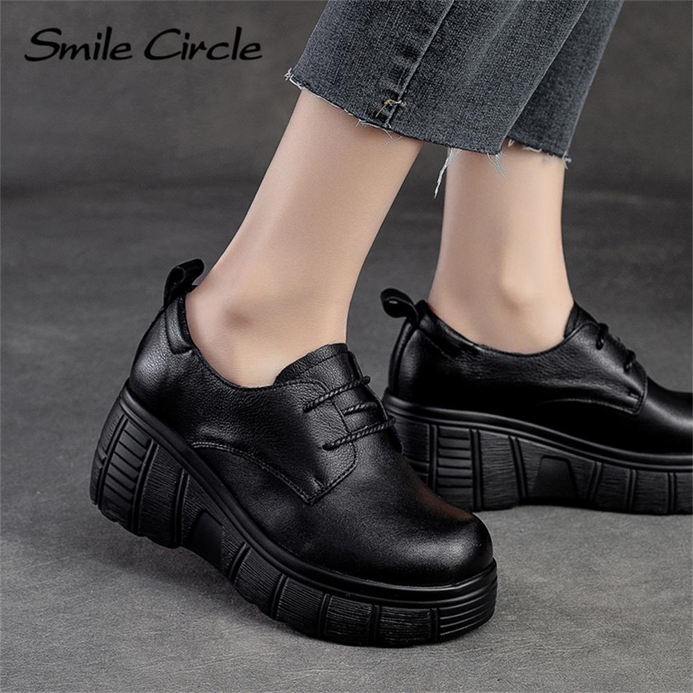 Лоферы из натуральной кожи с низким берцем, туфли на плоской подошве со шнуровкой и толстой подошвой, модный дизайн, повседневная женская обувь