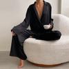 Oversized Sleepwear Low Cut Sexy Pajamas For Women Single-Breasted Long Sleeves Wide Leg Pants Trouser Suits
