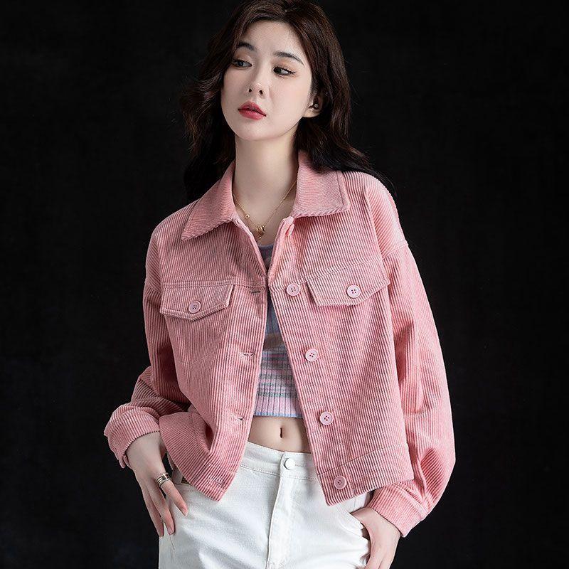 Plus-Size Plaid Jacket At All Seasons Fashion Casual Loose Thin Slim Long-Sleeved Outwear Women's All-Match Corduroy Short Coat