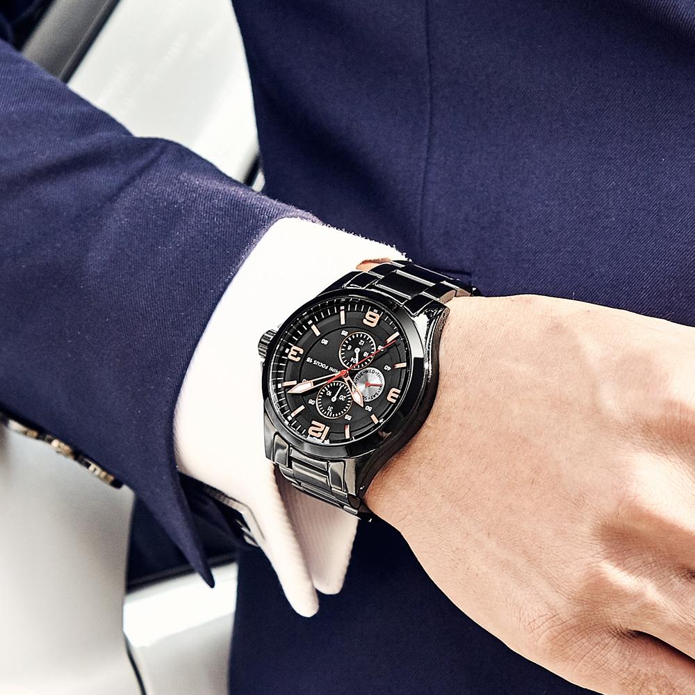 Top Brand Luxury With Box Men Watch Business Men's Watch Multifunctional Dual Calendar Waterproof Steel Strap Men Quartz Watches