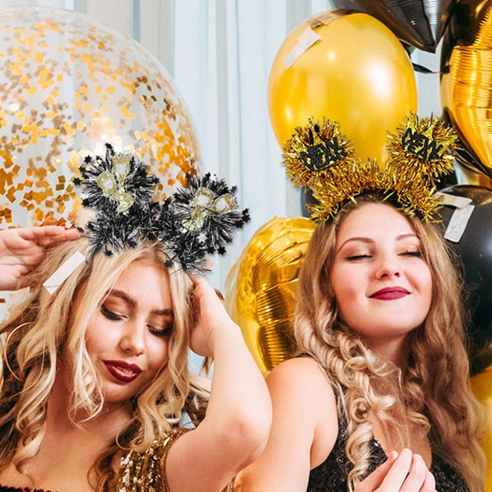 Wear-resistant 2025 New Year Headbands Black Gold Cosplay Headbands Costume Party Accessories