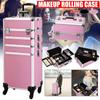 Large Capacity Professional Cosmetic Case Portable Aluminum Makeup Organizer Case Trolley Women Travel Makeup Pink/Black 4-in-1