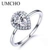 Real Silver 925 Jewelry Luxury Bridal Water Drop Cubic Zircon Rings For Women Solitaire Engagement  Wedding Party Brand