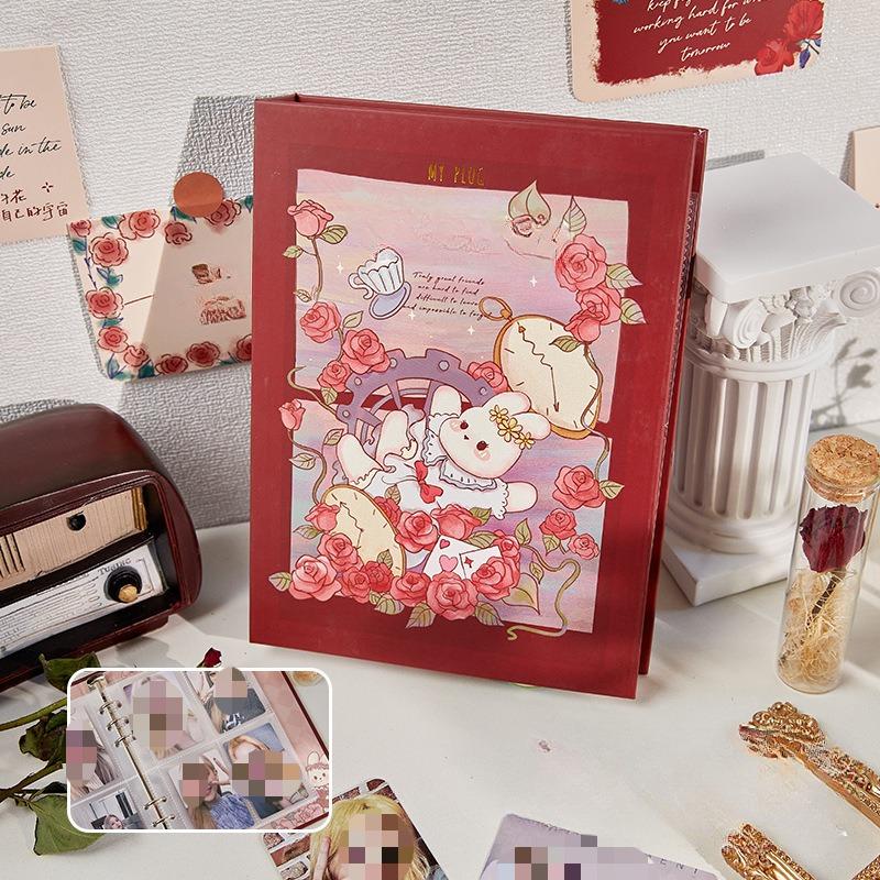 Y2K American Retro Pink Black Butterfly Card Альбом Эстетическая лазерная обложка Girl Kpop 3-дюймовая фотокарточка Сборник Книга 80 шт. Слот для карт