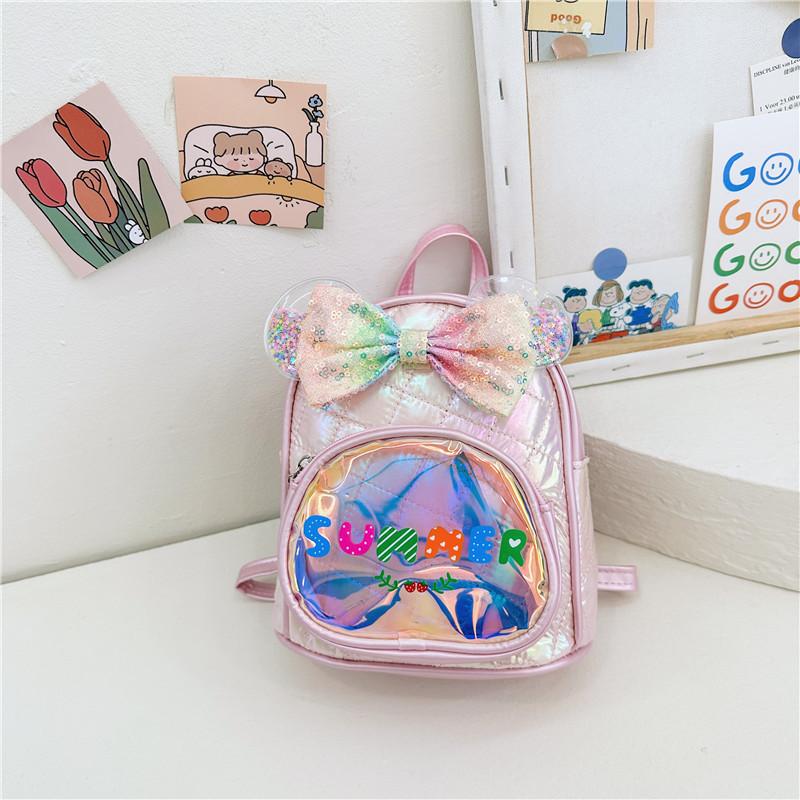 Lovely Soft Pu Material Kids Backpack With Shiny Sequins For School And Play