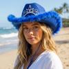 Wide Curved Brim Rhinestone Tiara Cowgirl Hat Sparkly Western Cowboy Cap  Birthday Party