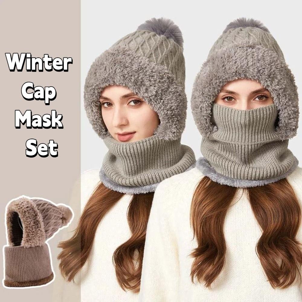 Windproof 2in1 Scarf Hat Plush Balaclavas Hat Fashion Winter Cap Mask Set Riding