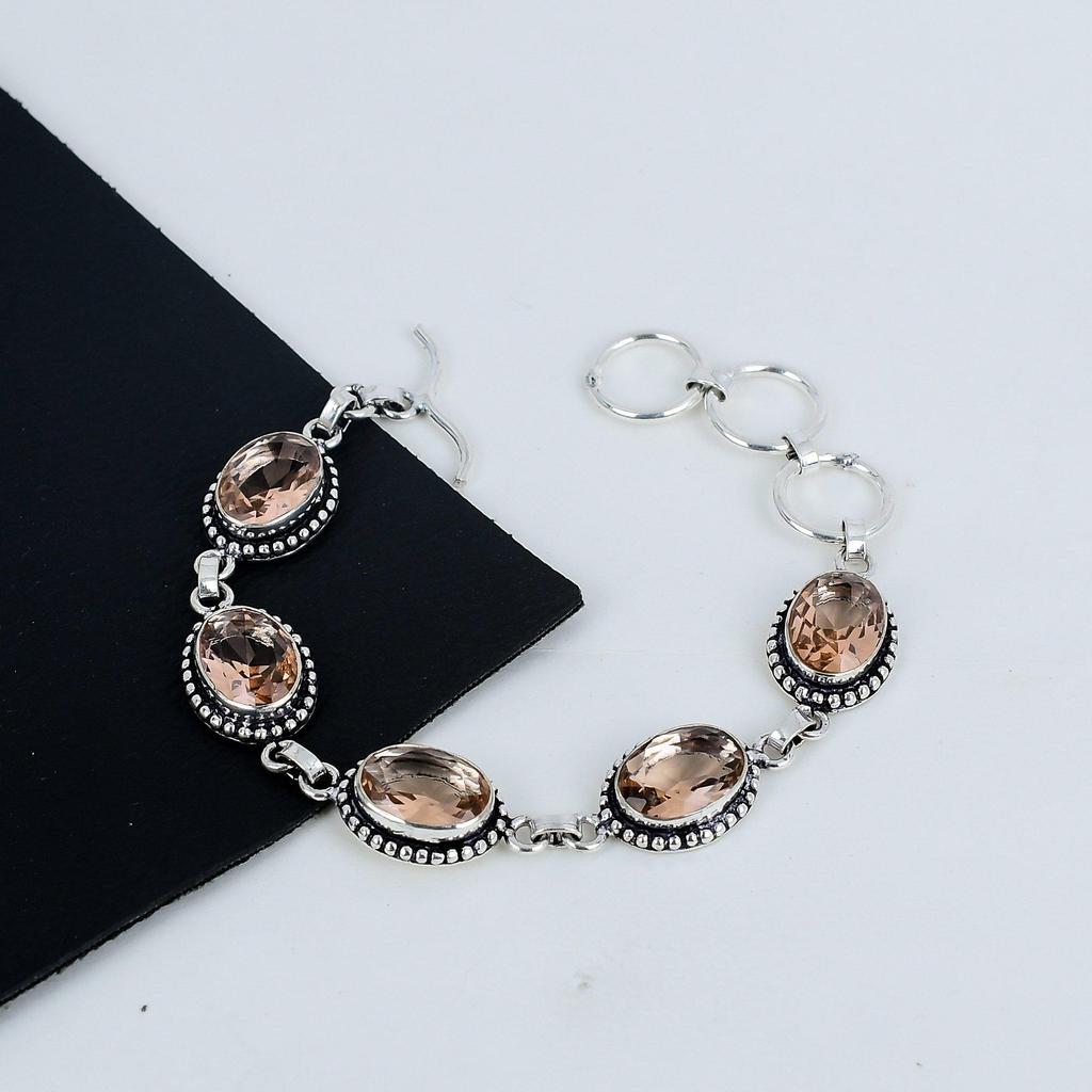 Изящный браслет из морганита, ручной работы, из серебра 925 пробы, браслет с морганитом для жены, унисекс-браслет, подарок на день рождения