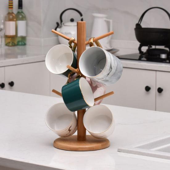 Деревянный держатель для кружки, дерево, 6 крючков, сверхмощный многофункциональный органайзер для чашек чая, кофе, вешалка, подставка для хранения, сливная стойка, товары для дома