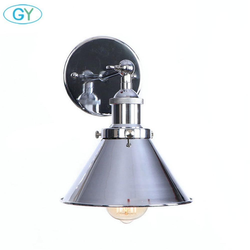 Chrome Finish Vintage Industrial Wall Light Loft Metal E27 Wall Sconce Retro Deco Stair Hallway Balcony Bathroom Vanity Lighting