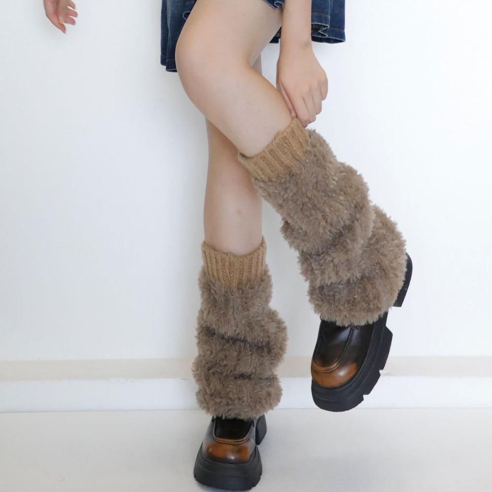 Плюшевые Пушистые Гетры Пушистые Зимние Топперы для Сапог Y2K Носки без Стопы Женские