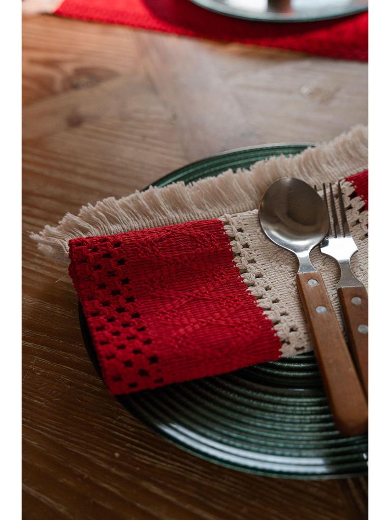 Салфетки для столовых приборов Yiman Qiyun из хлопковой нити с кисточками и полосками на Рождество