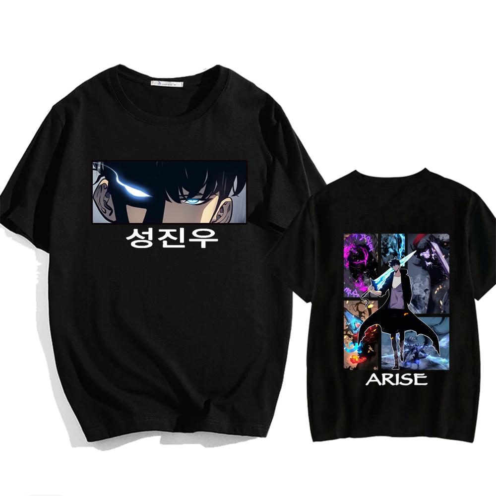 Футболки с рисунком аниме Solo Leveling Boy Eyes, черные, с коротким рукавом, Harajuku, Y2k, топы, футболки, готические, панк, Wo, унисекс, с круглым вырезом, большие футболки