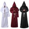 4Pcs/Set Halloween Cloak Costume Medieval Monk Robe Wizard Cosplay Dance Fabric Cape with Strong Drape Big Hat Necklace Waist Rope