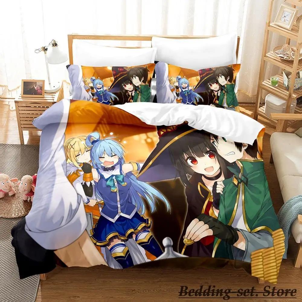 KonoSuba Аниме Комплект постельного белья Односпальный Полуторный Полный Евро Кинг-сайз Пододеяльник Комплект постельного белья для спальни взрослых и детей